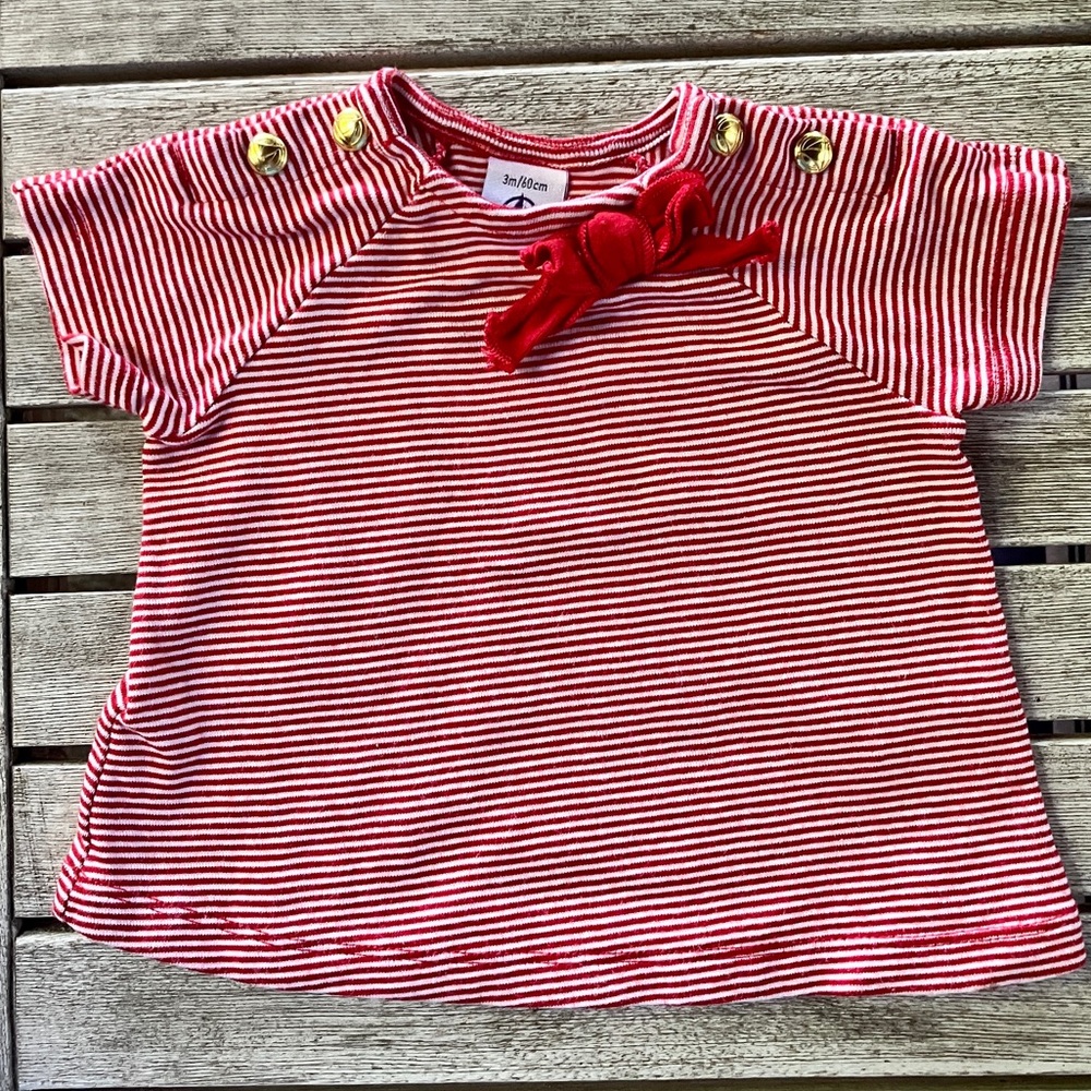 EUC Petit Bateau Red Striped Kids Shirt